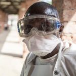 An Ebola health worker at the scene of the latest Ebola outbreak, Bikoro Hospital, DRC